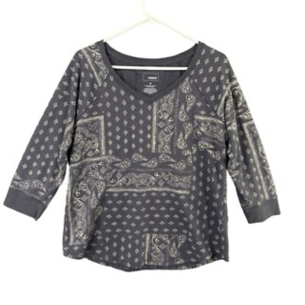 ☑️Sonoma Charcoal Paisley Long Sleeve Top